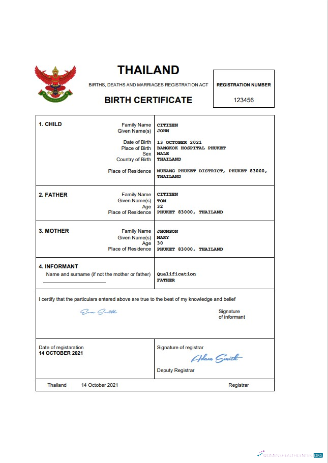 Download Thailand vital record birth certificate Word and PDF template Photoshop template